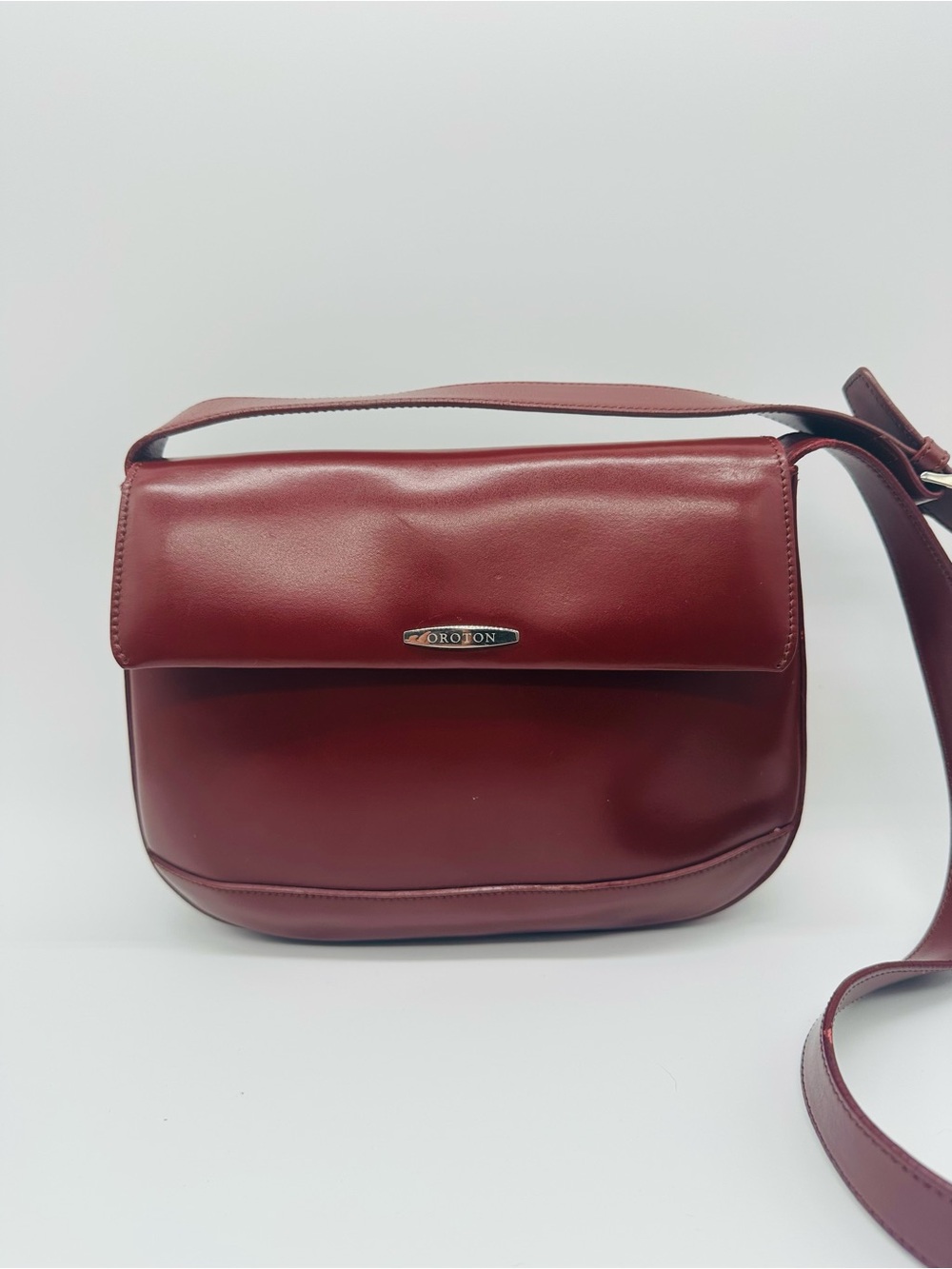 Oroton Deep Burgundy Leather Shoulder Bag